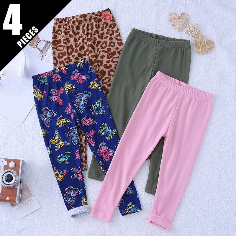 3/4-piece Autumn/Winter Children's Multi-color Combination Fashionable Slim Fit Leggings For Girls Sports And Casual Warm Pants