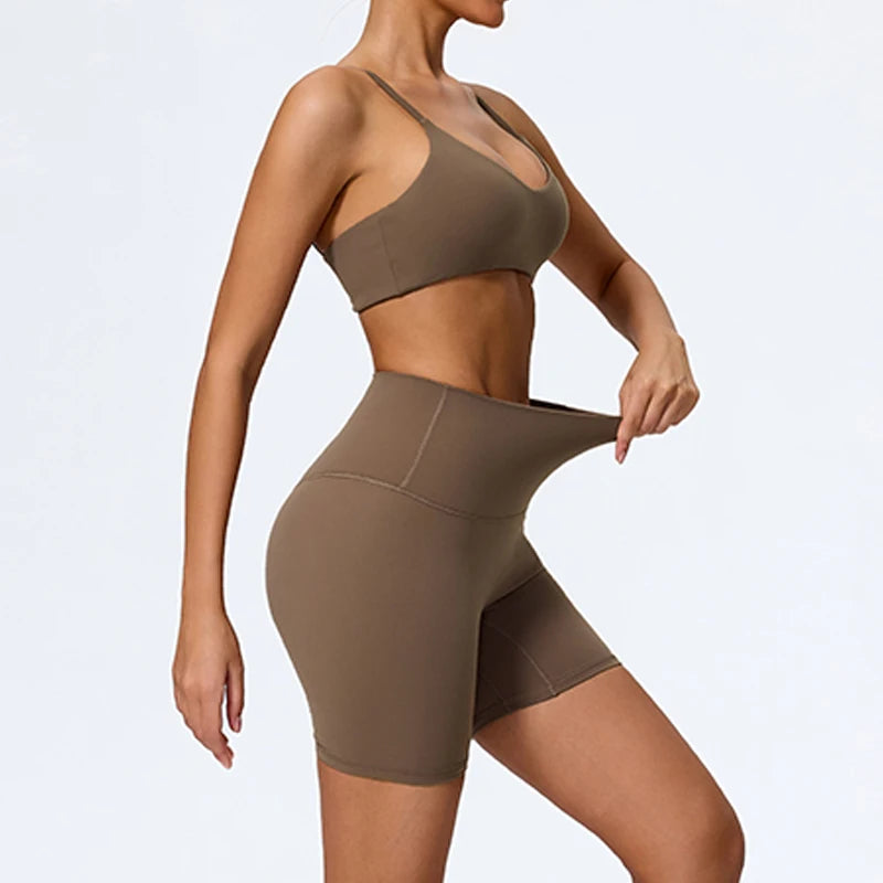 Hearuisavy Sommer Superweiches 2-teiliges Damen-Sportshorts-Set atmungsaktives Fitness-Yoga-BH Freizeit-Push-Up-Workout-Crop-Top
