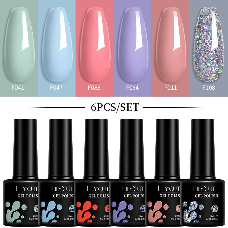LILYCUTE 7ML 6PCS Neon Gel Nagellack Set fluoreszierend Farbwechsel Semi Permanent Soak Off Maniküre-Kit Nail Art Gel
