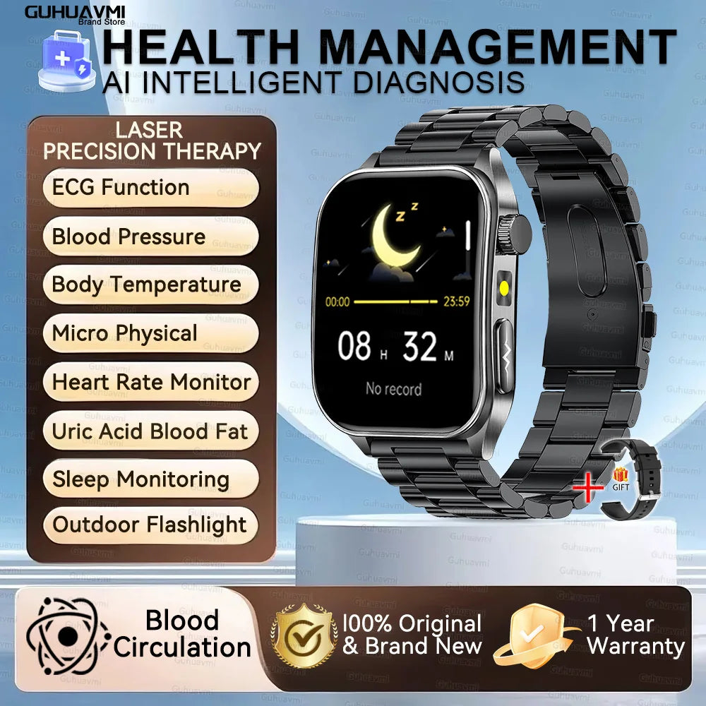 2026 Neue Gesundheits-Smartwatch Lasertherapie Reduziert Drei Hochs Blutsauerstoff Blutdruck Harnsäure Blutfette EKG-Smartwatch Für Herren