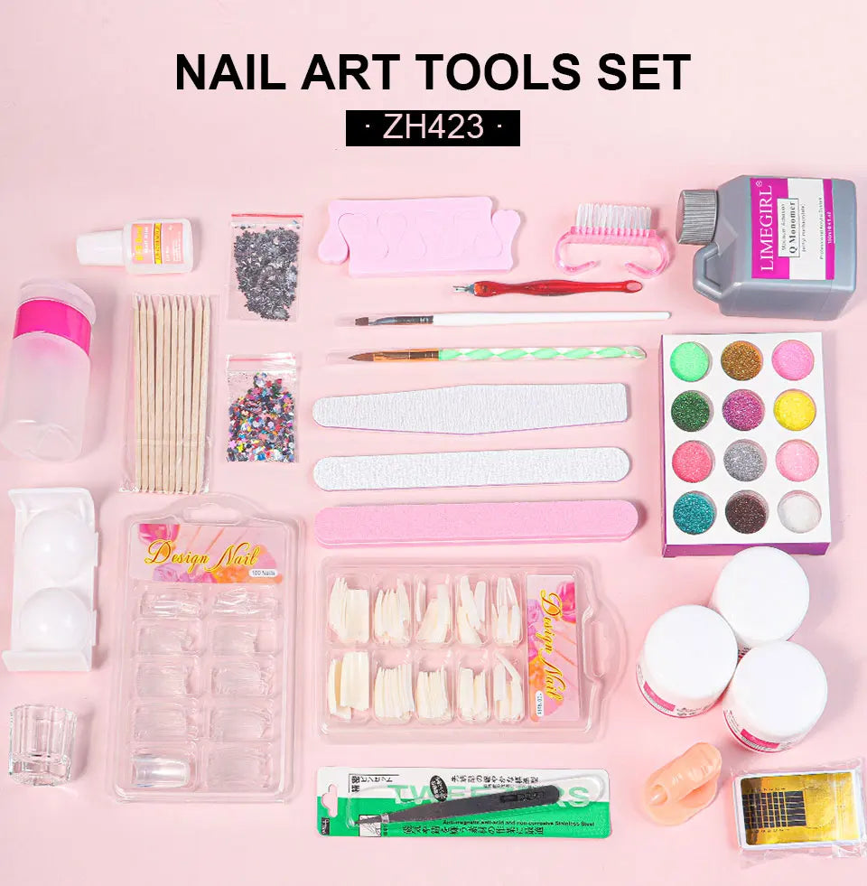 Nagelacrylpulver und Flüssigmonomer Nagelkunstdekoration für Maniküre-Set-Kit Kristall Nagelflitter 3D Nagelspitzen Schnitzwerkzeuge