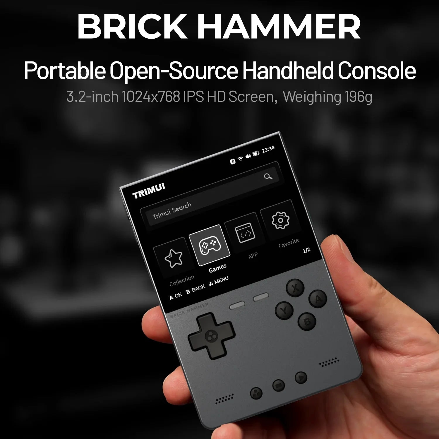 NEUE TRIMUI BRICK Hammer Handheld-Spielkonsole 3,2'' IPS-Bildschirm Linux-System Metallgehäuse Tasten-LED-Beleuchtung Kostenlose Tastenkappen-Geschenke