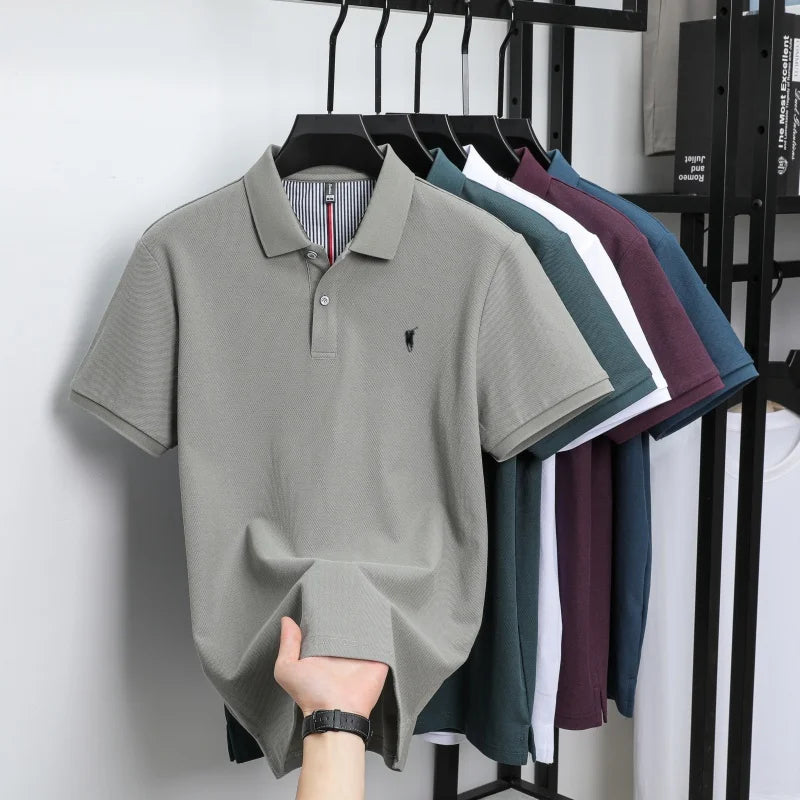 Polo-Shirt aus 100 % reiner Baumwolle, Kurzarm, High-End-Luxusmarke, Mode, Paul Pony Stickerei, Golf, Business Casual Herren T-Shirt
