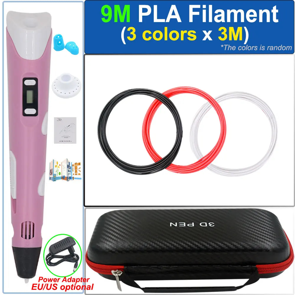 Kinder 3D-Stift 3D-Zeichnung Druckstift mit LCD-Bildschirm Netzteil 200M PLA Filament Spielzeug Kinder Weihnachten Geburtstag DIY Geschenk
