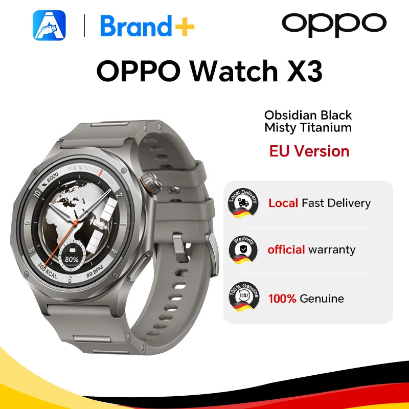 EU Version OPPO Watch X3 Smartwatch Wear OS by Google Schlaf 16 Tage Akkulaufzeit SpO2 Blutsauerstoffüberwachung IP69 Google Wallet