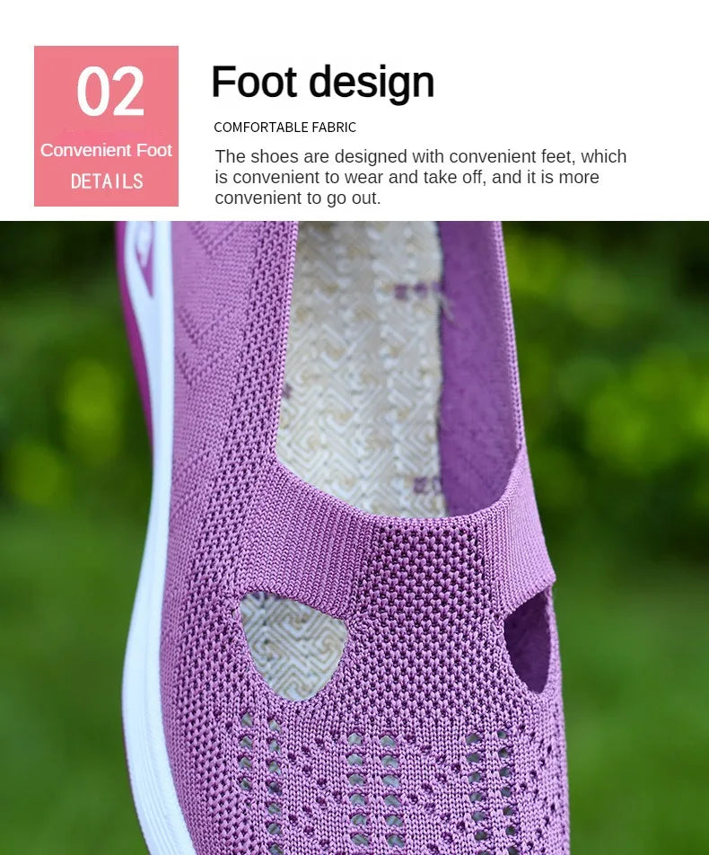 Damen Neue Sommerschuhe Mesh Atmungsaktive Sneaker Leichte Slip-on Plateau Freizeitschuhe Damen Rutschfeste Gehschuhe Gewebte Schuhe