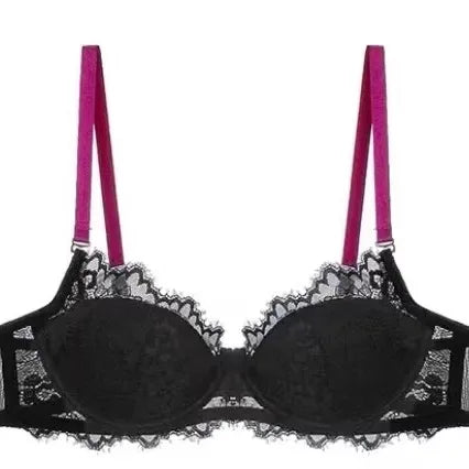 Sexy Spitzen-BH- und Höschen-Set, Minimizer, Anti-Sagging, vollflächig bedeckend, verstellbarer Bügel, große Bruststütze, dünne Seitenstütze, kein Überlaufen