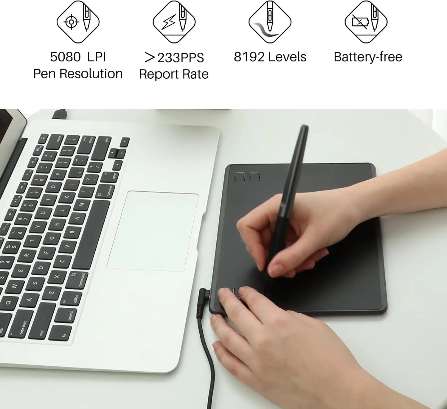 HUION HS64 Grafiktablett 6 Zoll Zeichentabletten Digitales Stift-Pad Schreib- und Zeichentafel 8192 Stifte für Android Windows Mac Laptop