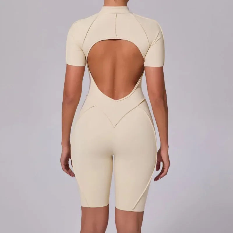 Damen-Trainingsanzug Fitness-Workout Sportkleidung Outfit Reißverschluss-Jumpsuit Yoga Fitness Overall Set Offene Rücken Bodysuits Anzug für Damen
