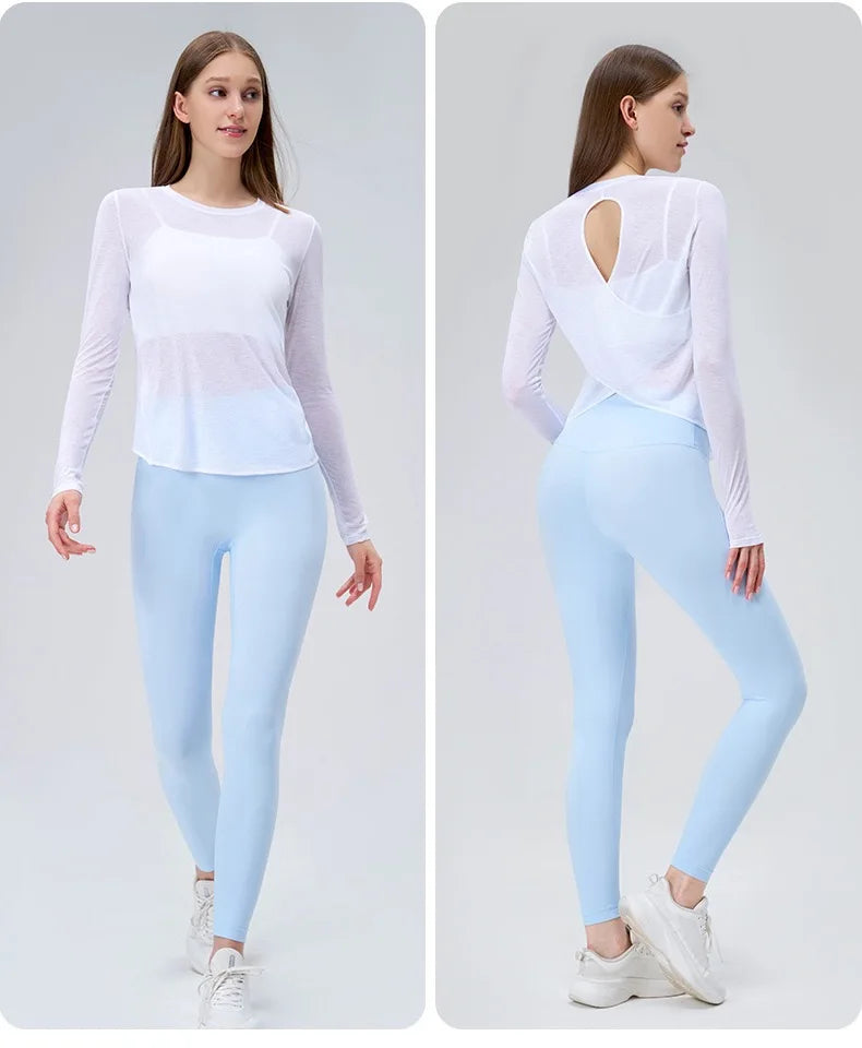 Yogaanzug Damen Langarmshirts Schöne Rücken Sportanzug Tops Schmale Lose Bluse Pilates Fitness Gym Anzug Laufbekleidung