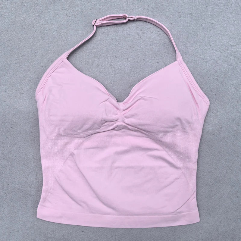 Verstellbares Sport-Neckholder-Oberteil Damen Rückenloses Gym-Top mit integriertem BH Yoga-Kleidung Ärmellose Shirts Workout-Outfits Tanktop