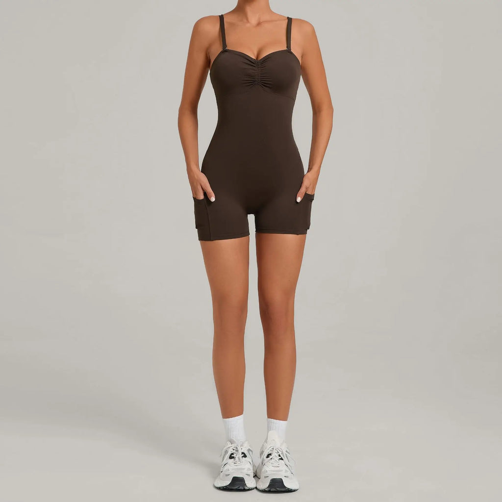 Damen Yoga Jumpsuits Sport Fitness Einteiler Schönheits-Rückengurt Tasche Hüfthebend Slim Fit Laufen Workout Training Bodysuit