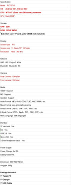 11,6 ZOLL RCT6716 WIFI Tablet PC 2GB RAM 32GB ROM Android 10.0 MT8167 CPU WIFI 768 x 1368 IPS Bildschirm Quad Core