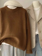 Weicher, wachsartiger Rundhals-Pullover aus 100 % reinem Kaschmir für Damen, lockerer Pullover, Herbst- und Winter-Kurzpullover