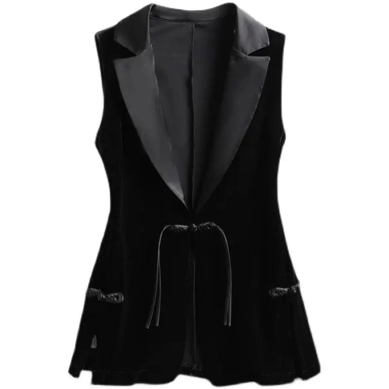 Schwarze Samtweste Jacke für Damen Ärmelloser Blazer Mode 2026 Frühling und Herbst Anzug Tank Top Retro Weste Z2338