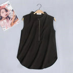 #2503 Damen Tops Und Blusen Ärmelloses Hemd Frauen Sommer Dünnes Weste Pullover Knopf Basic Top Chiffon Rot Weiß Schwarz Polokragen