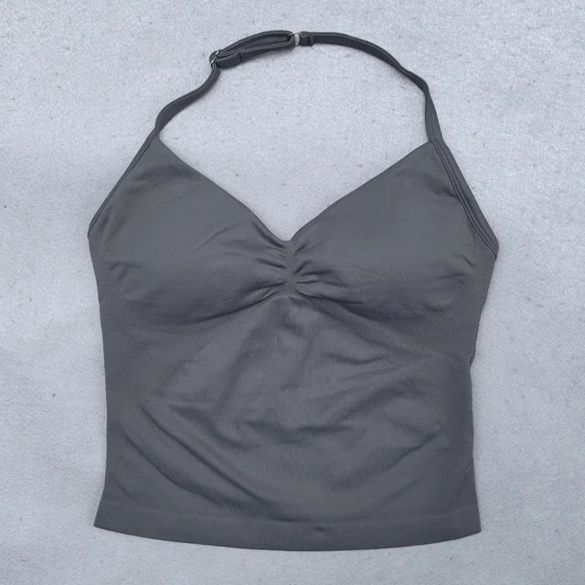 Verstellbares Sport-Neckholder-Oberteil Damen Rückenloses Gym-Top mit integriertem BH Yoga-Kleidung Ärmellose Shirts Workout-Outfits Tanktop
