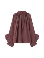NLZGMSJ Schleifendekoration Locker Langärmlige Blusen für Damen Neue Mode Rüschenkante Hemden und Blusen Damen Top