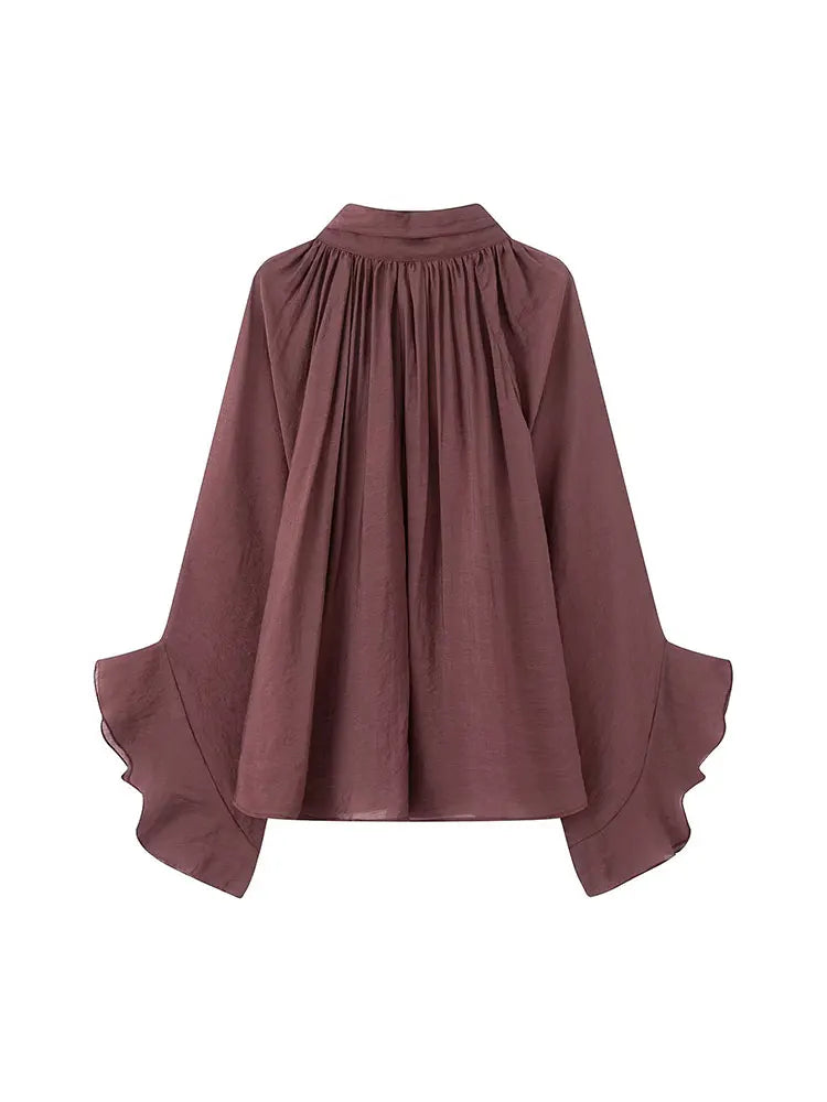 NLZGMSJ Schleifendekoration Locker Langärmlige Blusen für Damen Neue Mode Rüschenkante Hemden und Blusen Damen Top