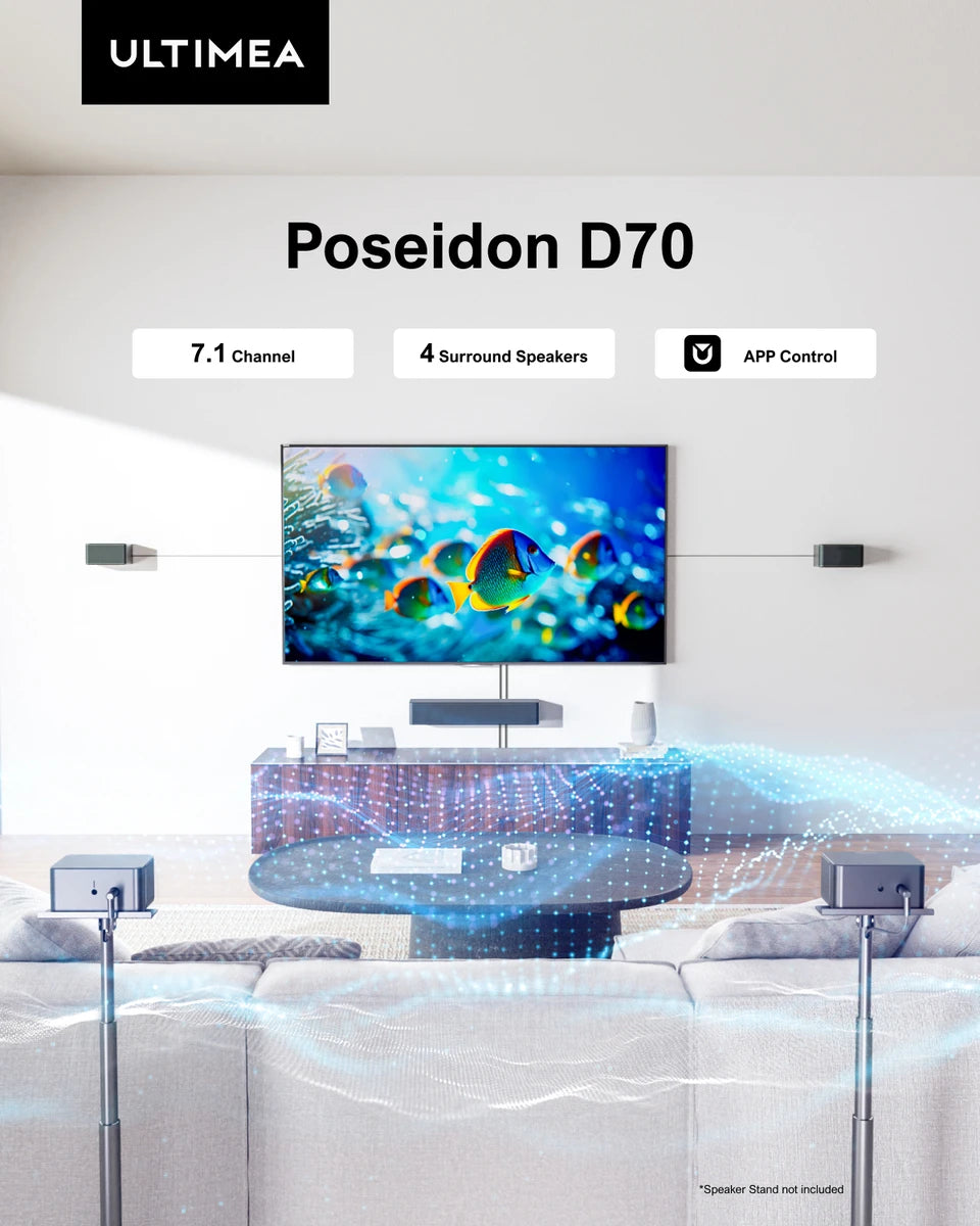 ULTIMEA 7.1 Surround Soundbar, 3D Virtual Surround Sound System mit Subwoofer, 2 Rücklautsprechern, Heimkino TV-Lautsprecher, Schwarz