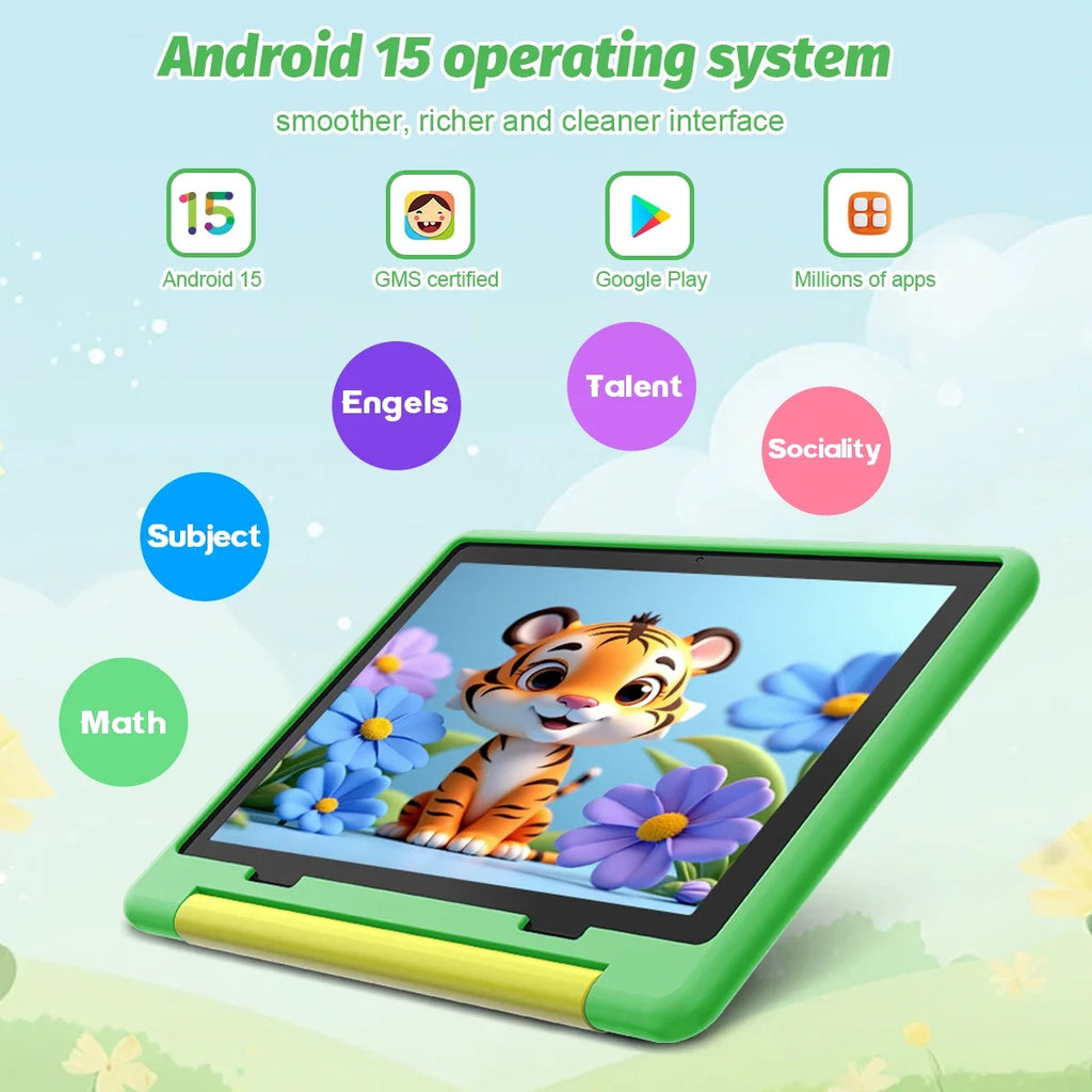 Kinder-Tablet 10 Zoll Android15 20GB RAM 64GB ROM 128GB erweiterbar 5000mAh 8-Core WiFi Bluetooth Kindergeschenk KIDOZ Kindersoftware