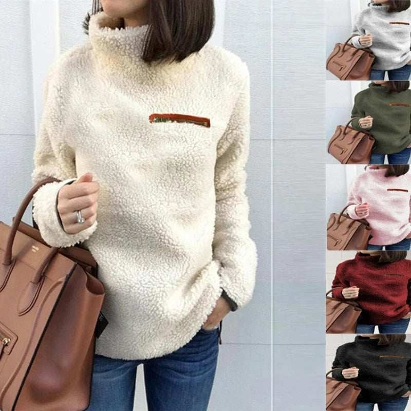 Winter Superweicher und bequemer einfarbiger Rollkragenpullover Damenpullover Mode Reißverschluss Sexy Oberteil Damen Hipster Kleidung