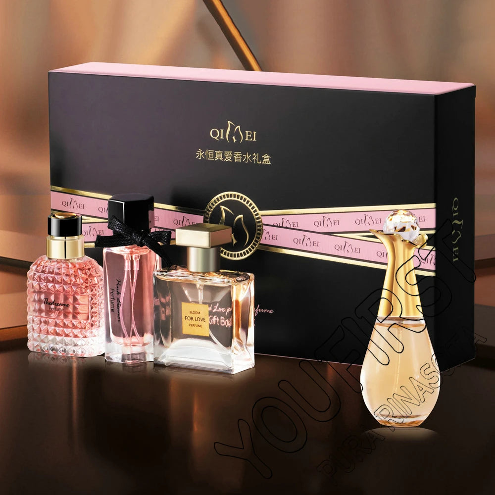 Luxusmarke Parfüm Damen Eau De Parfum Femme Geschenkset 4-teilig 100ml Parfums De Mujer Frisch Natürlicher Blumig-Fruchtiger Duft Spray