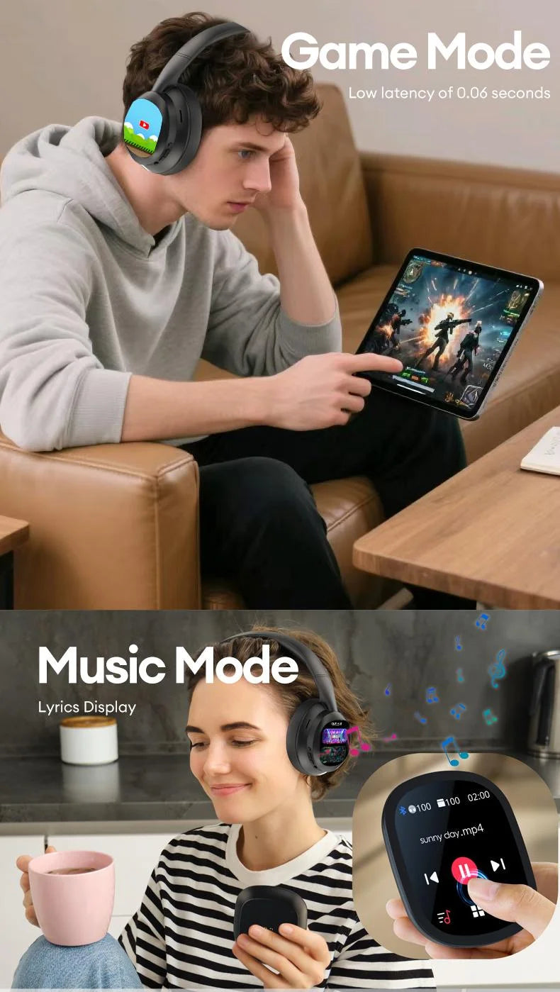 AI LCD Touchscreen Shock Bass Headsets HIFI Sound Kabellose Bluetooth-Kopfhörer ANC Geräuschunterdrückung Gamer-Ohrhörer mit Mikrofon
