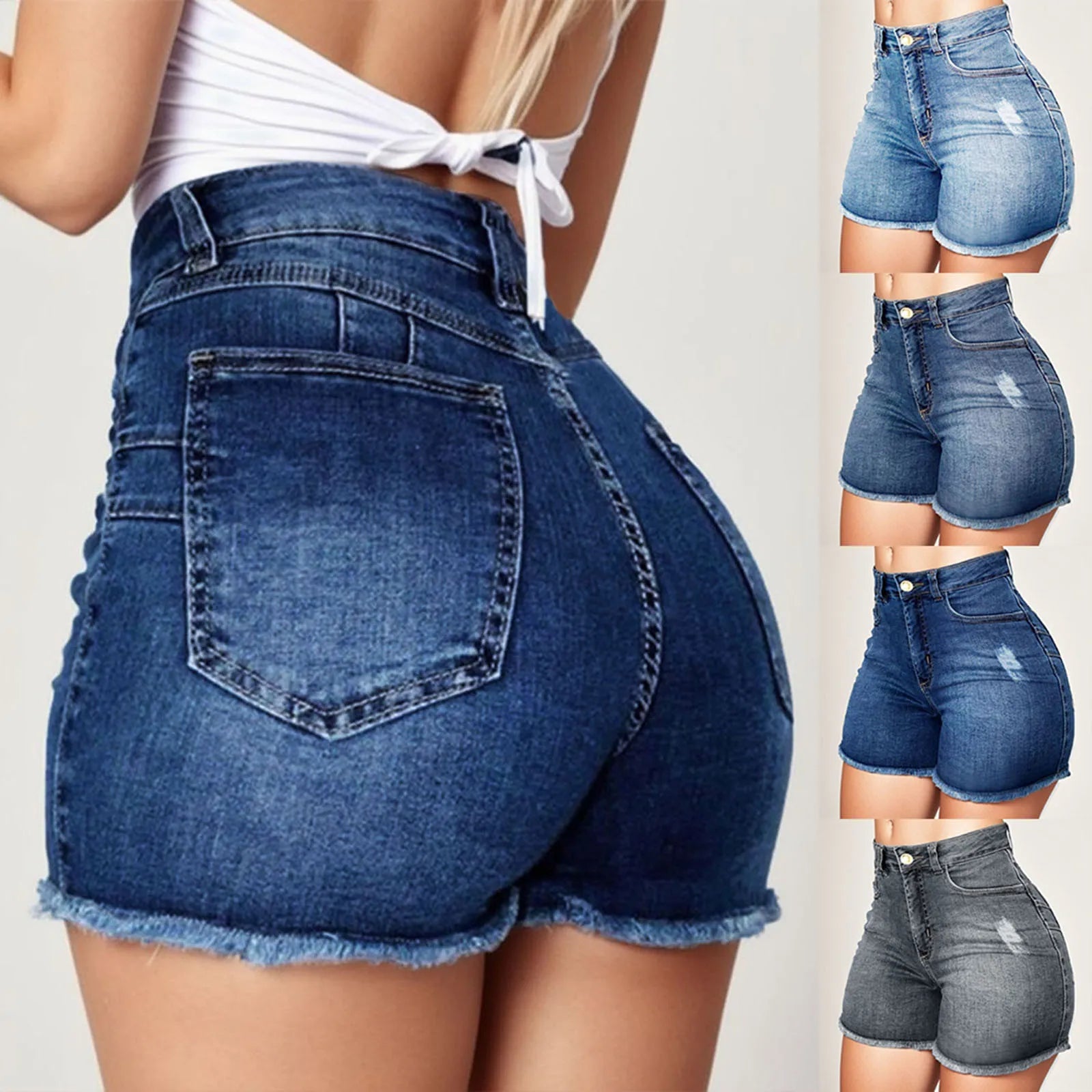 Damen High Waist Po-Lifting Jeans Shorts Ausgefranster Saum Stretchy Bodycon Jeans Shorts Sexy Sommer Club Hot Pants Streetwear 2026 Hauptbild