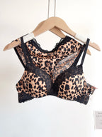 Sexy Leopard-Print-Dessous-Set für Damen, kabellos, unsichtbarer Push-Up für kleine Brüste, verstellbares A-bis-C-Körbchen, transparenter, reiner Spitzen-Look, S-XL