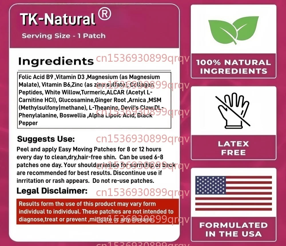 30 Pflaster Nervengesundheits-Unterstützung Transdermale Pflaster mit Folsäure, PEA, Glucosamin, MSM, Vitamin-B-Komplex, Alpha-Liponsäure