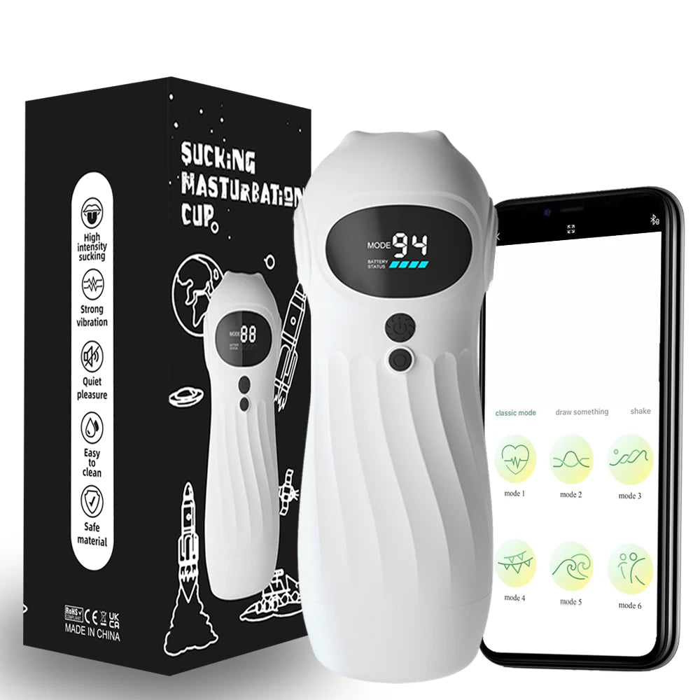 APP-gesteuerter, automatischer Masturbator für Männer, Masturbationsbecher mit realistischer Vagina, Vibration, Blowjob, Masturbation, beheizte Sexmaschinen-Spielzeuge für Männer