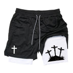 Herren-2-in-1-Lauf-Workout-Shorts mit Druck, Christian Gym Athletic Performance Shorts mit Handytasche und Handtuchschlaufe, Activewear