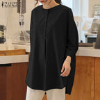 ZANZEA Mode Herbst Langarm Bluse Damen Weites Hemd Elegant Einfarbig OL Arbeitsplatten Lässig Locker Urlaub Arbeit Blusen Damen