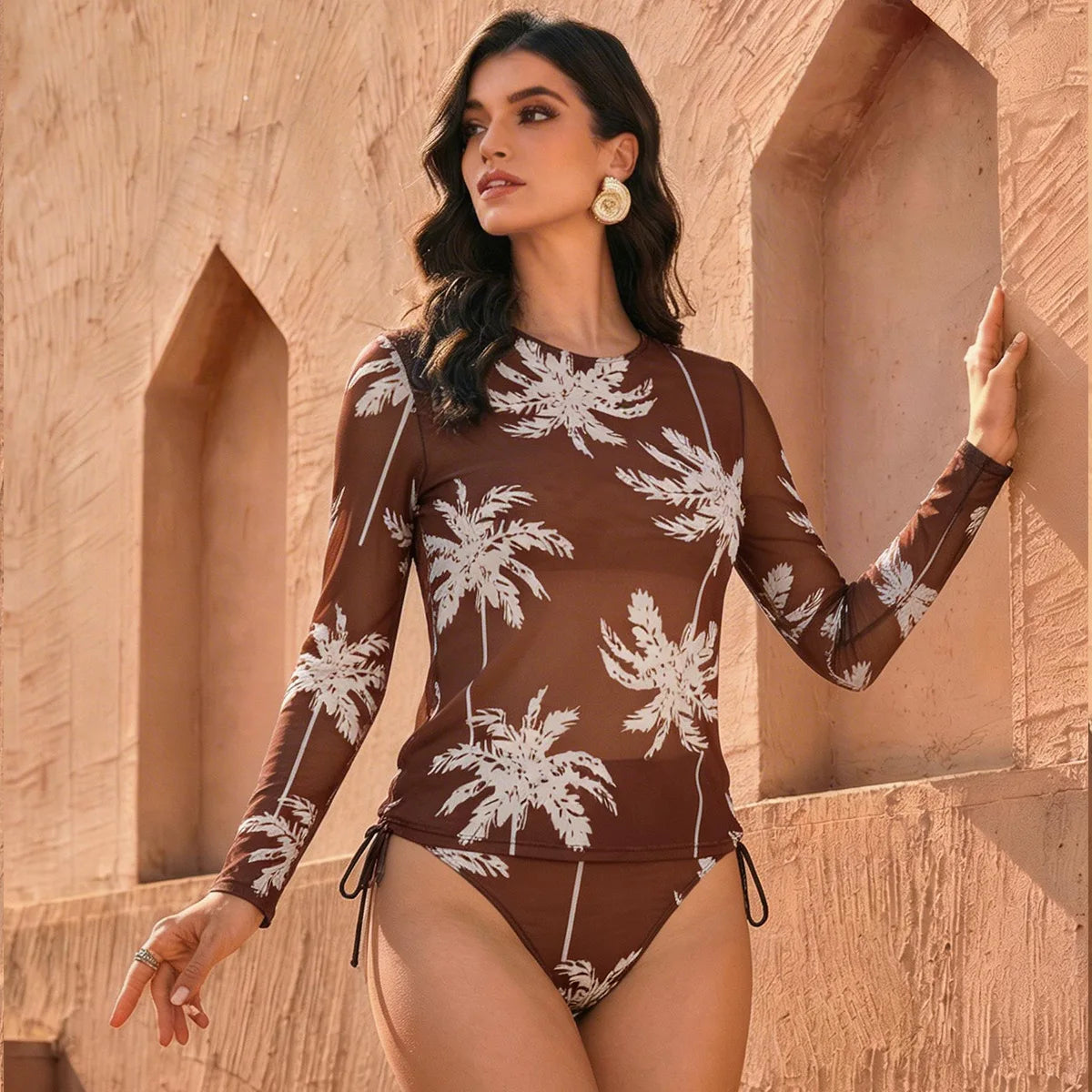 Damen Zweiteilige Bademode Langarm Mesh Badeanzug UPF 50+ Hohe Elastizität Gepolstert 2026 Neuer Strand-Badeanzug Beachwear