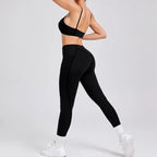 Nahtlose Yoga-Sets Sport-Fitness Hochbund-Hüfthebe-Formhose Rückenfreier BH-Anzug Workout-Gym-Leggings-Sets für Damen