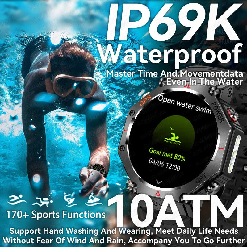 T-Rex 3 Ultra Militärische GPS-Smartwatch 10ATM Wasserdicht Kompass Höhenmesser Barometer AMOLED Herren HD Anruf Sport-Smartwatch