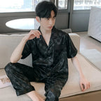 Hochwertiges Pyjama-Set Herren Frühling Herbst Dünn Polyester Eisseide Langarm Schlafanzug Übergröße Sommer Hauskleidung Männlich