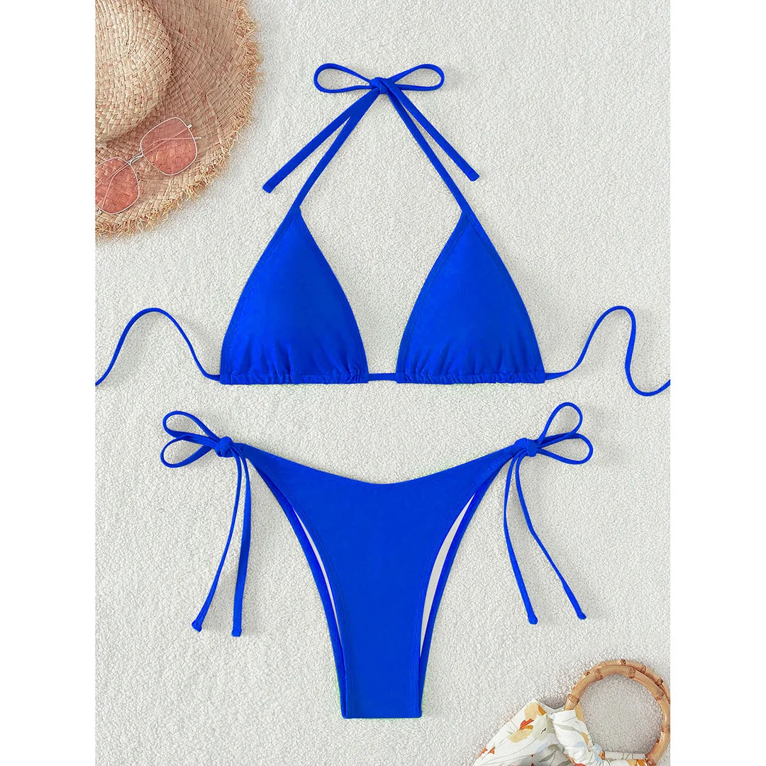 7 Farben Neckholder Brasilianischer Bikini Damen Bademode Weiblicher Badeanzug Zweiteiliges Bikini-Set Gepolsterter Badeanzug Damen V3536