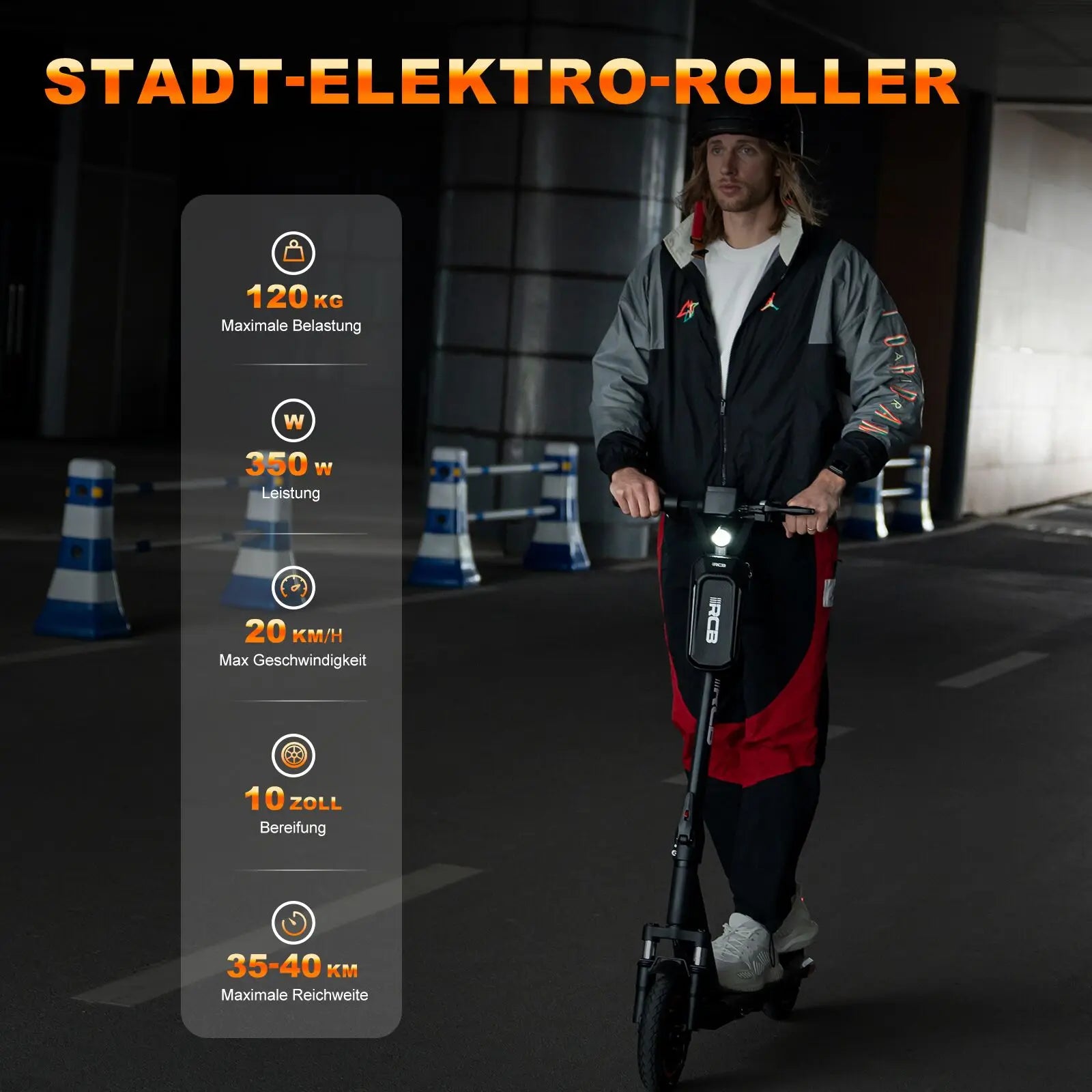 RCB EV10Z Elektroroller mit ABE Straßenzulassung 350W Motor 36V11.4Ah Akku 35-40km Reichweite 10 Zoll Rad Klappbar 120KG Max. Belastung für Pendler in der Stadt
