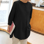 ZANZEA Mode Herbst Langarm Bluse Damen Weites Hemd Elegant Einfarbig OL Arbeitsplatten Lässig Locker Urlaub Arbeit Blusen Damen