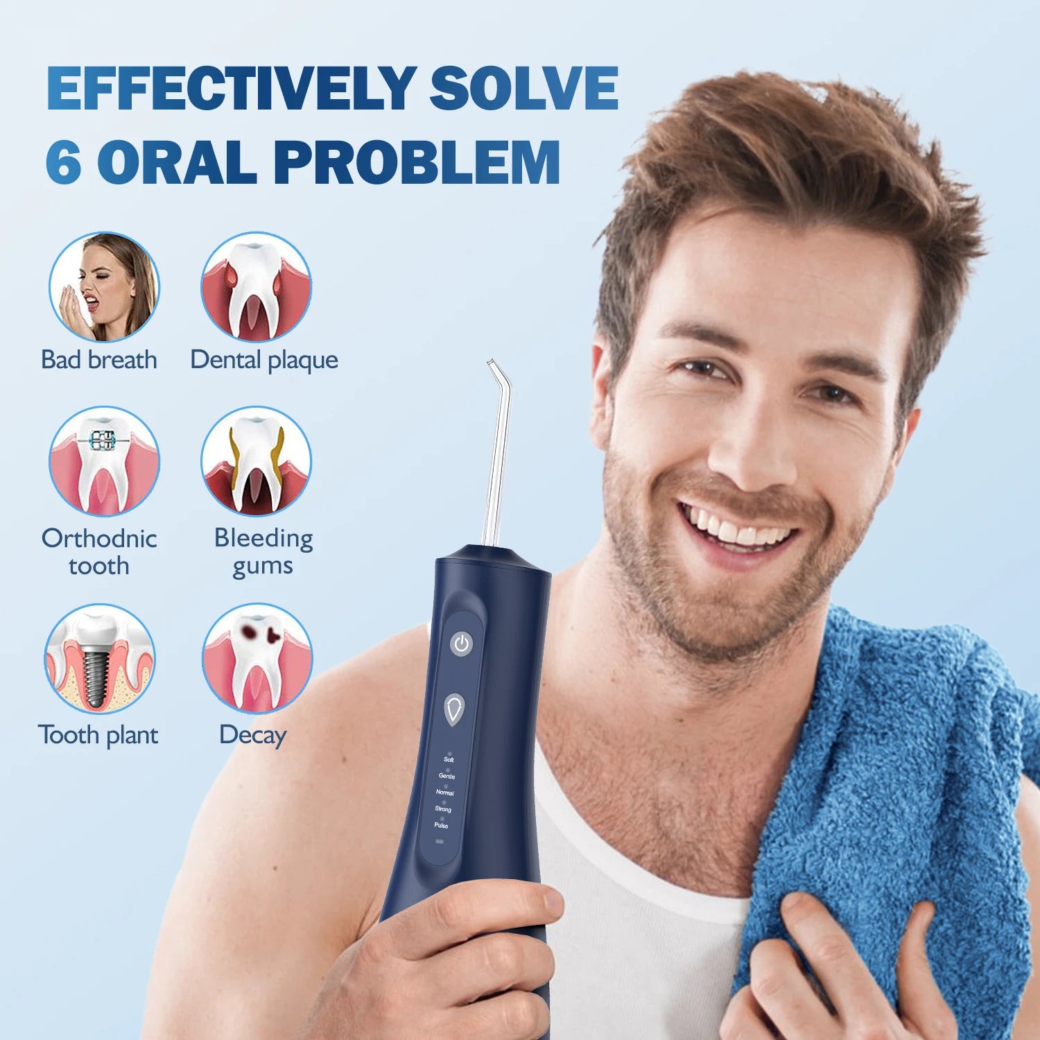 Sejoy Elektrische Wasserflosser Munddusche Wiederaufladbar Tragbar Dental 5 Modi Wassertank Zähne 300ML Wasserdichter Reiniger
