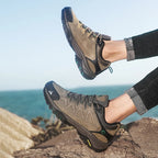 HIKEUP Leder Herrenschuhe für Herren Freizeitschuhe Mode Wasserdicht Winter Luxus Designer Marke Arbeitsstiefel Herren Rutschfeste Sneaker