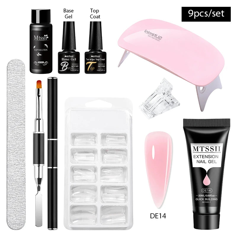 24-teiliges Set 20ml Poly Nail Extension Gel Kit Mini-UV-Lampe Versiegelung mit Basislack Überlack Professionelles Poly-UV-Nagelgel-Kit Starter-Kit