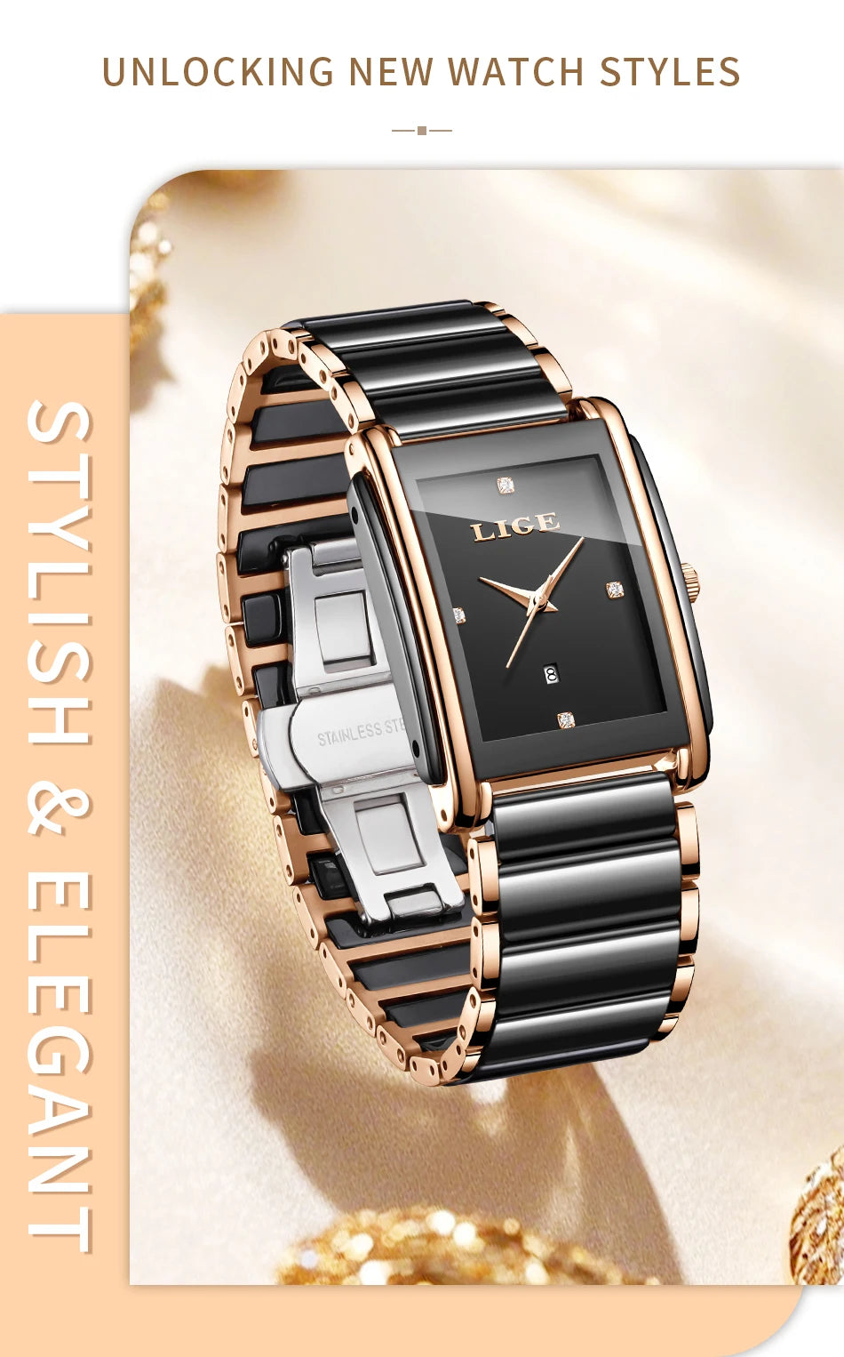 LIGE Mode Elegante Damenuhr Japanisches Uhrwerk Keramikarmband Luxus Damen Armband Quarzuhren Geschenke Reloj Mujer