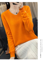Damen 100% Merinowolle Pullover V-Ausschnitt Basic Pulli Herbst Winter Kaschmir Kleidung Langarm Weiche Strickware Oberteile Unifarben