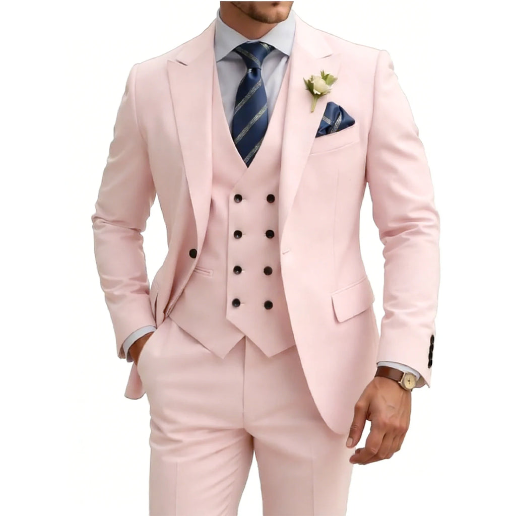 Herren 3-teiliger Slim Fit Anzug für Herren Zweireiher Hochzeits- Abschlussballanzug Formeller Business-Dinner-Smoking