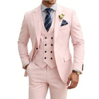 Herren 3-teiliger Slim Fit Anzug für Herren Zweireiher Hochzeits- Abschlussballanzug Formeller Business-Dinner-Smoking