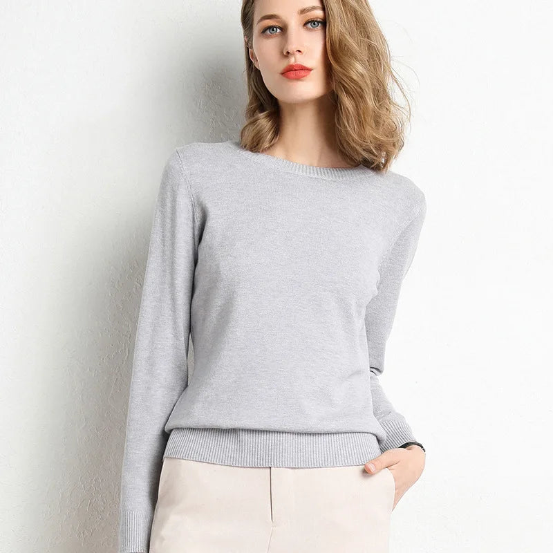 Damen Slim O-Neck Pullover Kaschmir-Wollmischung Pullover Herbst Und Winter Langarm Strick Unterhemd Große Größe 2024