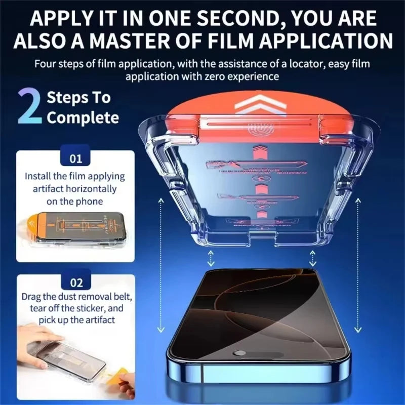 Staubfrei Installierbares Gehärtetes Glas für iPhone 16 15 14 Plus 17 Pro Max Air 13 12 Mini 11 XR XS Oleophobe Beschichtung Displayschutzfolie